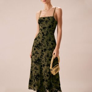 Custom Green Floral Burnout A-Line Slip Midi Dress – High-Quality OEM Manufacturer