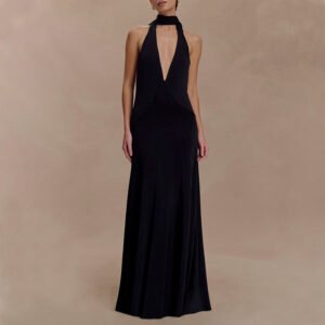 Custom Black Chiffon Halter Maxi Dress – High-Quality OEM Manufacturer