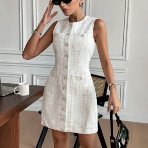 Women's Pearl Button Tweed Mini Dress – Custom OEM Manufacturer