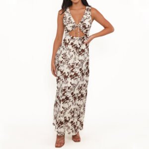 Custom Brown Floral Maxi Dress Manufacturer – Premium Women's Summer Dress