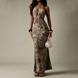 Elegant Halter Cut Out Maxi Dress with Ring Hardware – Custom OEM Manufacturer