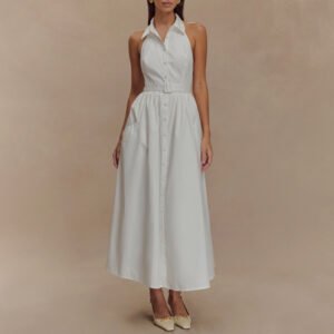 Custom White Lapel Collared Midi Dress – High-Quality OEM Manufacturer