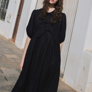 Black Bow Tie Linen Dress – OEM Manufacturer