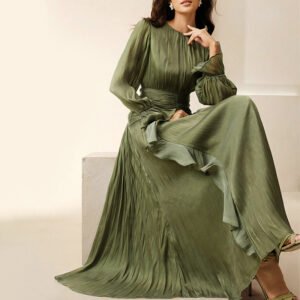 Olive Green Pleated Dress – OEM Manufacturer